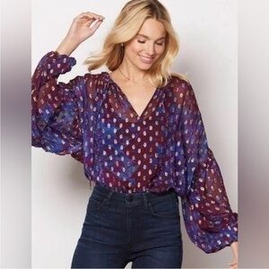 Cleobella Dara Top Purple and Blue Confetti Print Size XS NWT E19